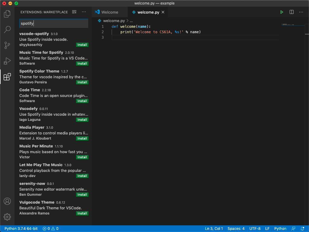 Editing Python Code in Visual Studio Code